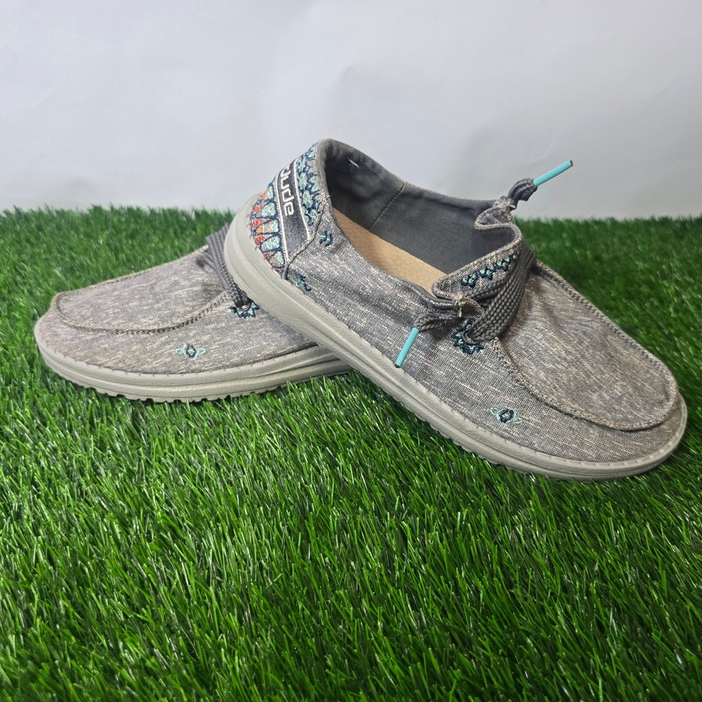 Hey Dude Size 6 Grey Wendy Flora Loafers Womens Tulip Grey Embroidered 122163316